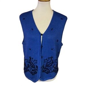 Vtg 90s blue beaded NWT cardigan vest